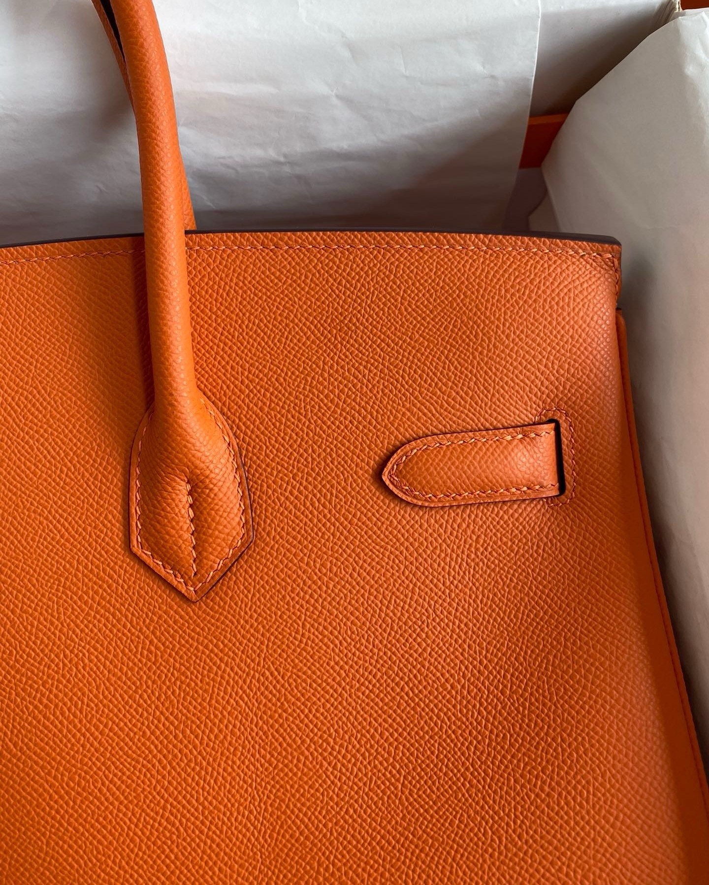 Hermes Birkin 35 Retourne Handmade Bag in Orange Epsom Calfskin