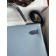 Hermes HSS Kelly 32 Bicolor Bag in Blue Lin and Blue Clemence Leather