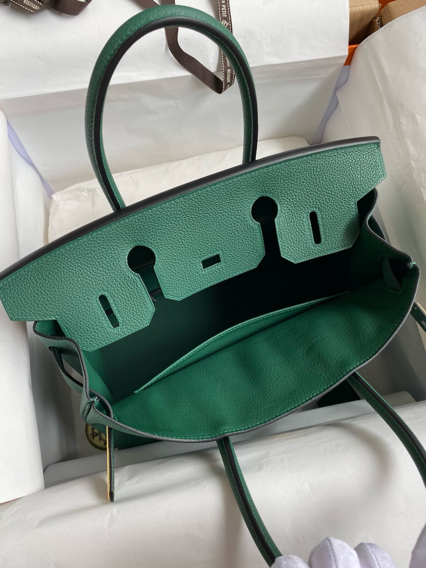 Hermes Birkin 35 Retourne Handmade Bag in Malachite Clemence Leather