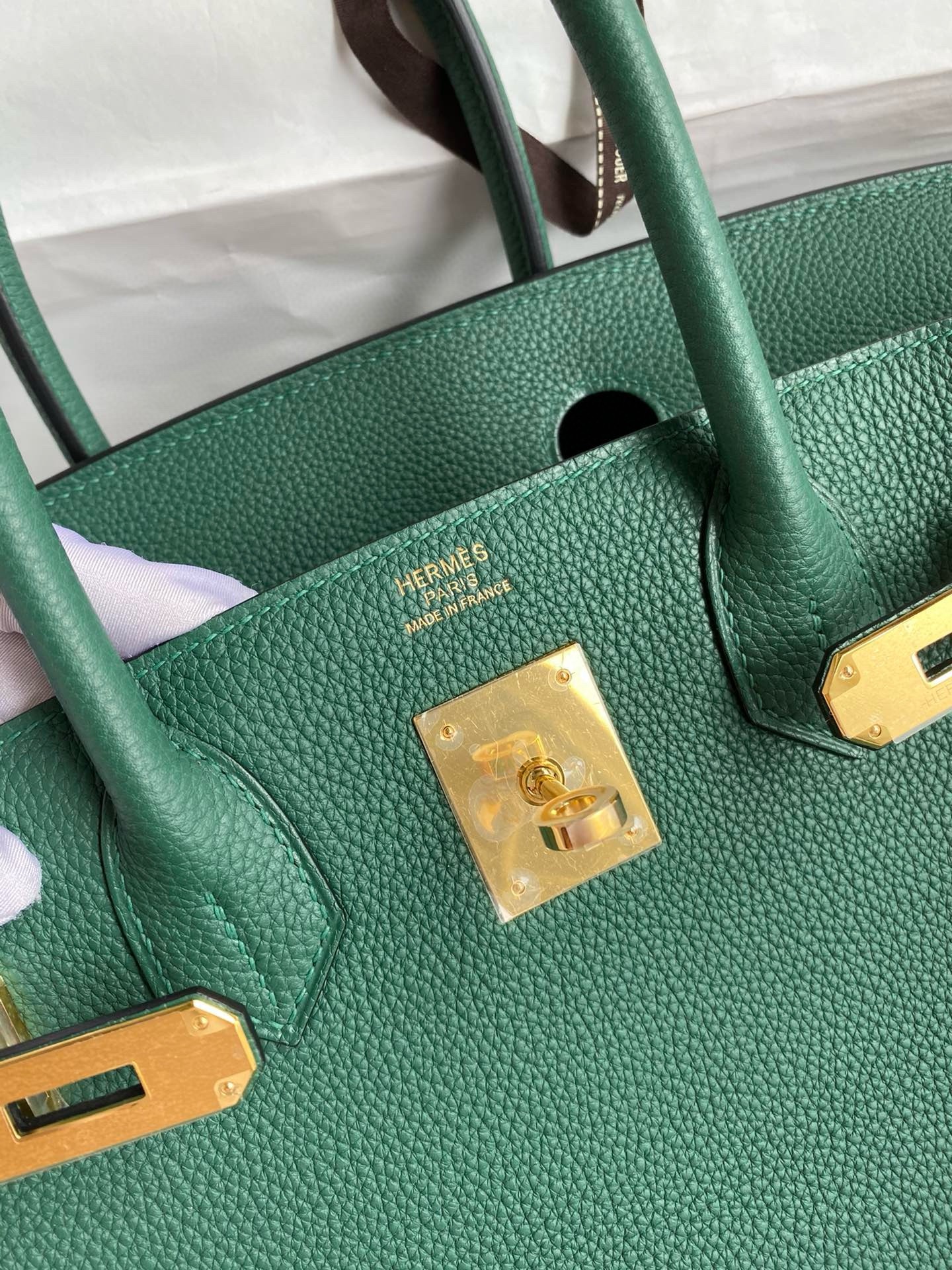 Hermes Birkin 35 Retourne Handmade Bag in Malachite Clemence Leather