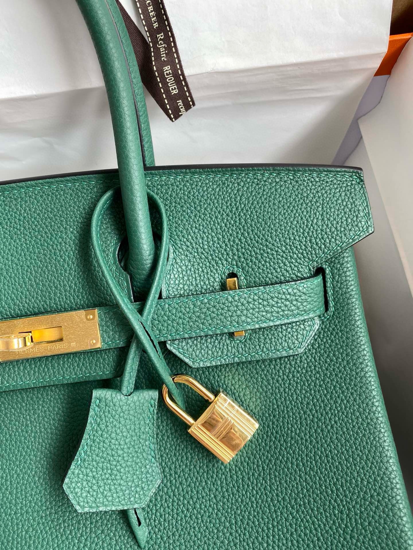 Hermes Birkin 35 Retourne Handmade Bag in Malachite Clemence Leather