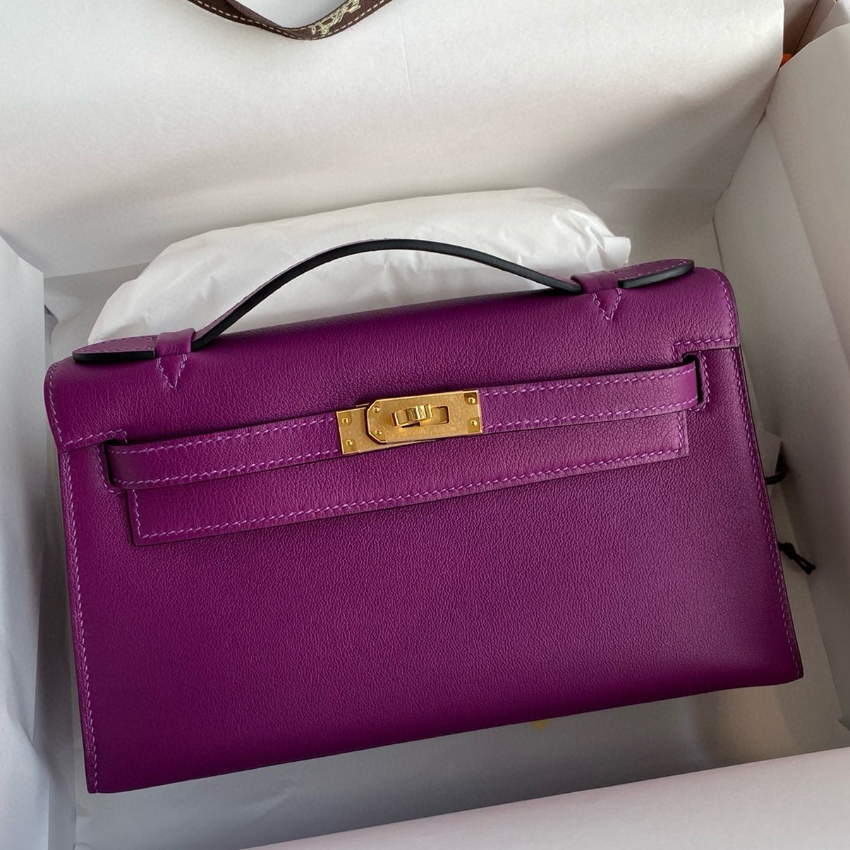 Hermes Kelly Pochette Handmade Bag In Anemone Swift Calfskin