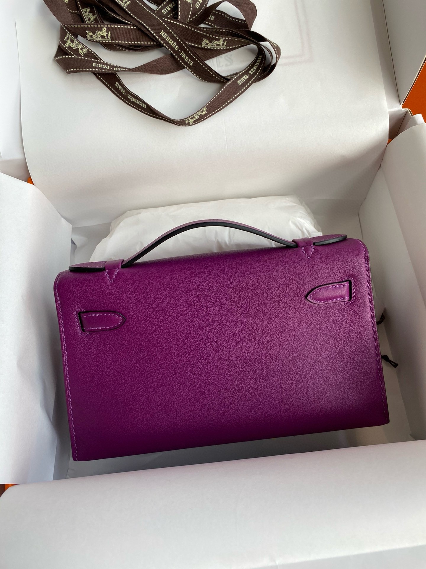 Hermes Kelly Pochette Handmade Bag In Anemone Swift Calfskin