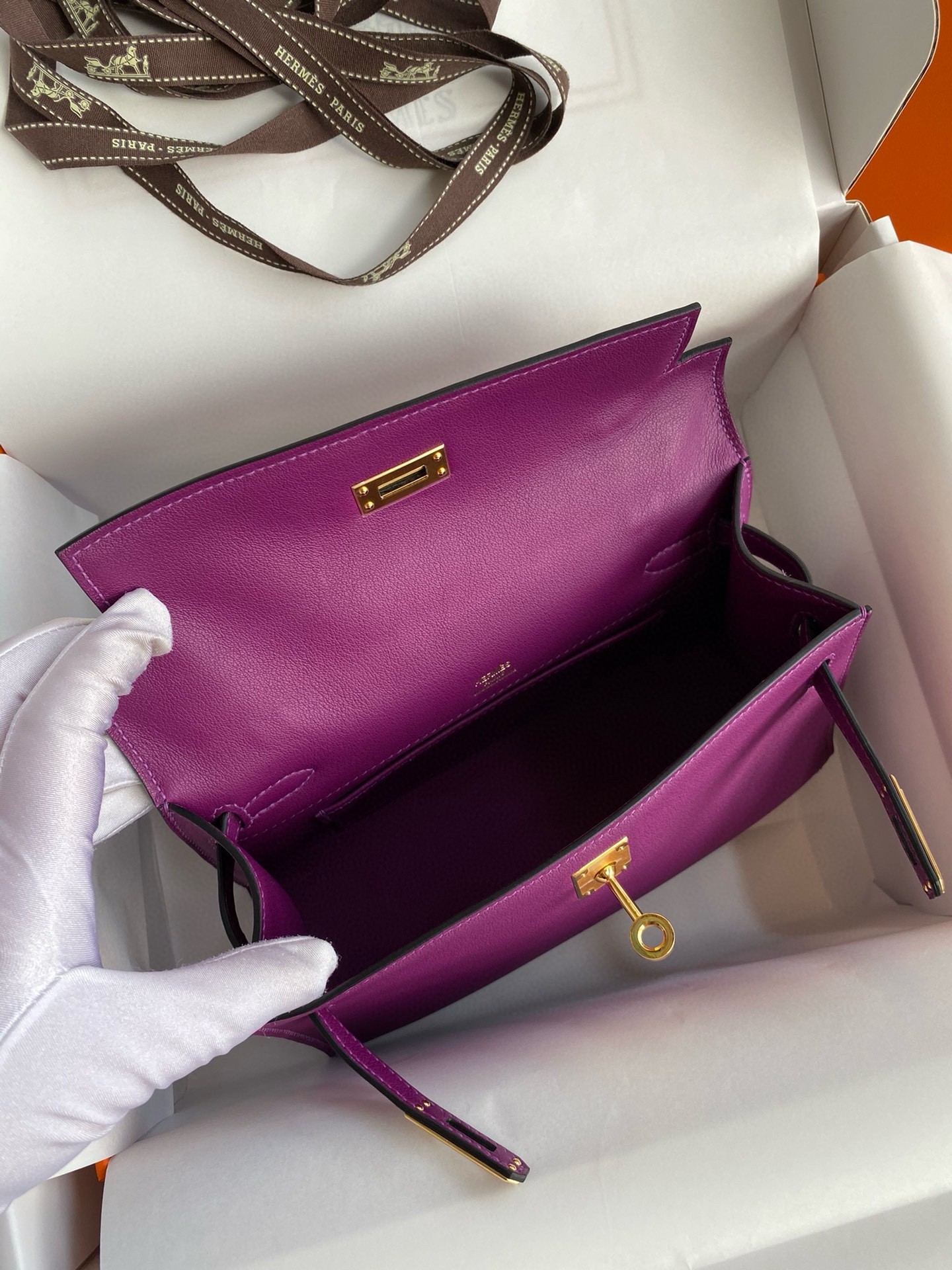 Hermes Kelly Pochette Handmade Bag In Anemone Swift Calfskin