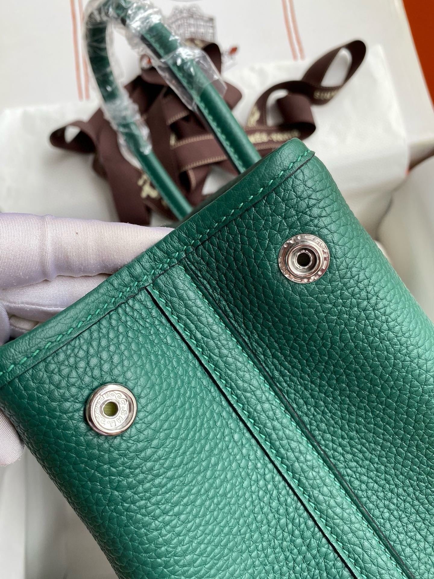 Hermes Garden Party 30 Handmade Bag in Malachite Clemence Leather