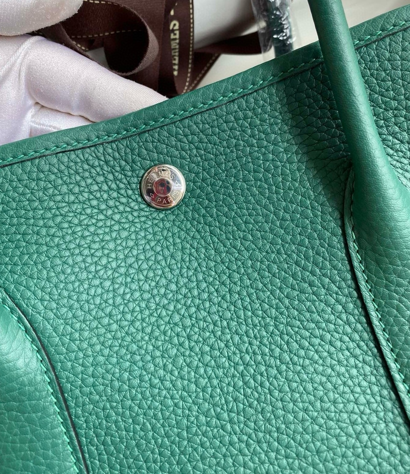 Hermes Garden Party 30 Handmade Bag in Malachite Clemence Leather