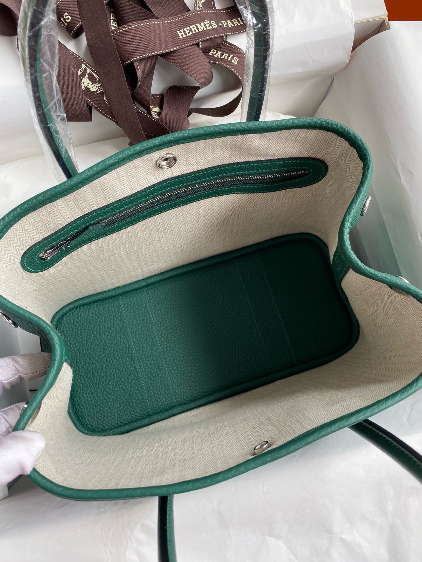 Hermes Garden Party 30 Handmade Bag in Malachite Clemence Leather