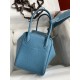 Hermes Lindy 26 Handmade Bag In Blue Jean Clemence Leather