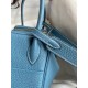 Hermes Lindy 26 Handmade Bag In Blue Jean Clemence Leather