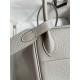 Hermes Lindy 26 Handmade Bag In Pearl Grey Clemence Leather