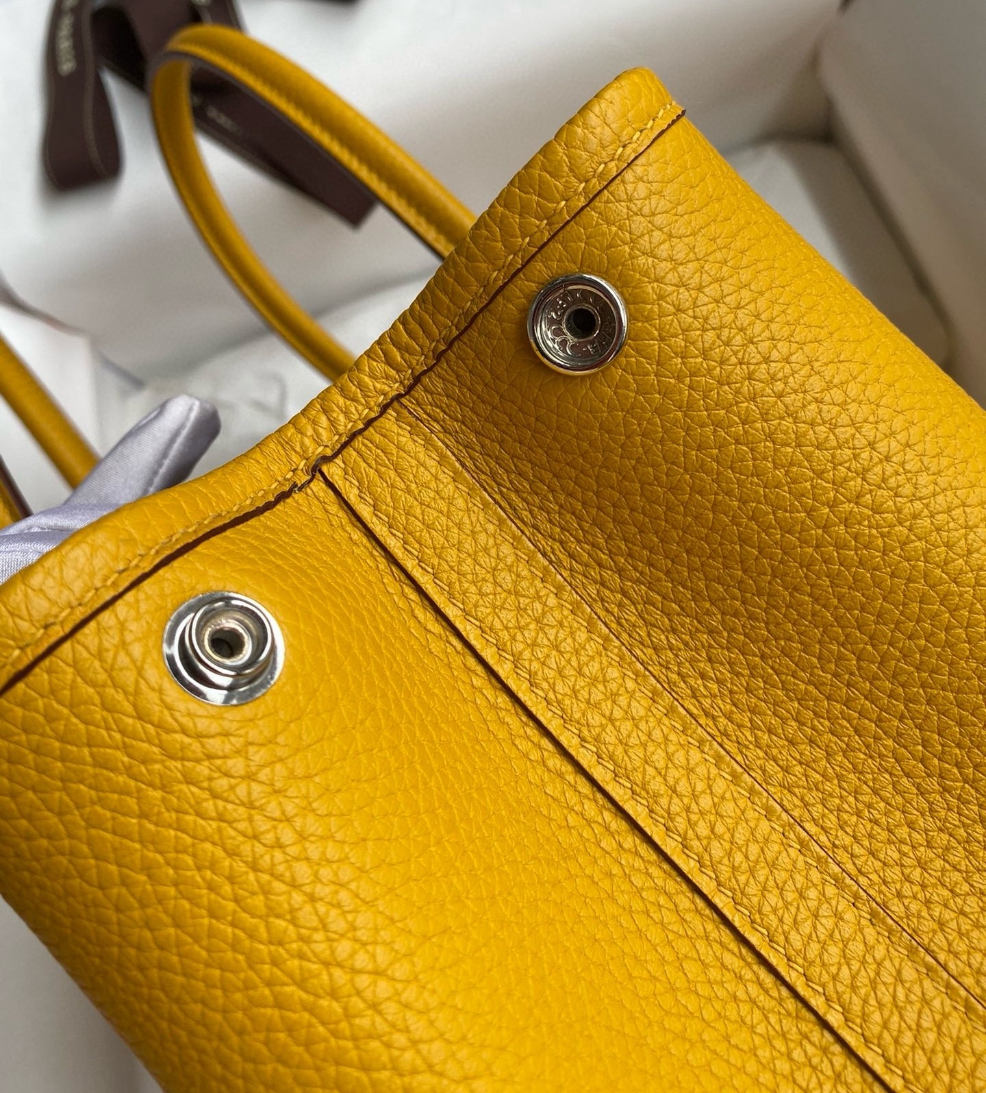 Hermes Garden Party 30 Handmade Bag in Jaune Ambre Clemence Leather