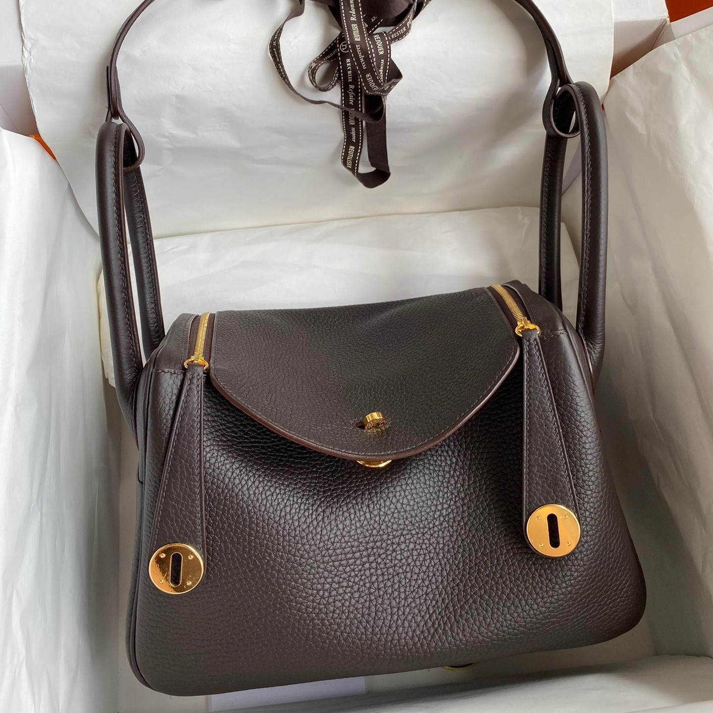 Hermes Lindy 26 Handmade Bag In Ebene Clemence Leather