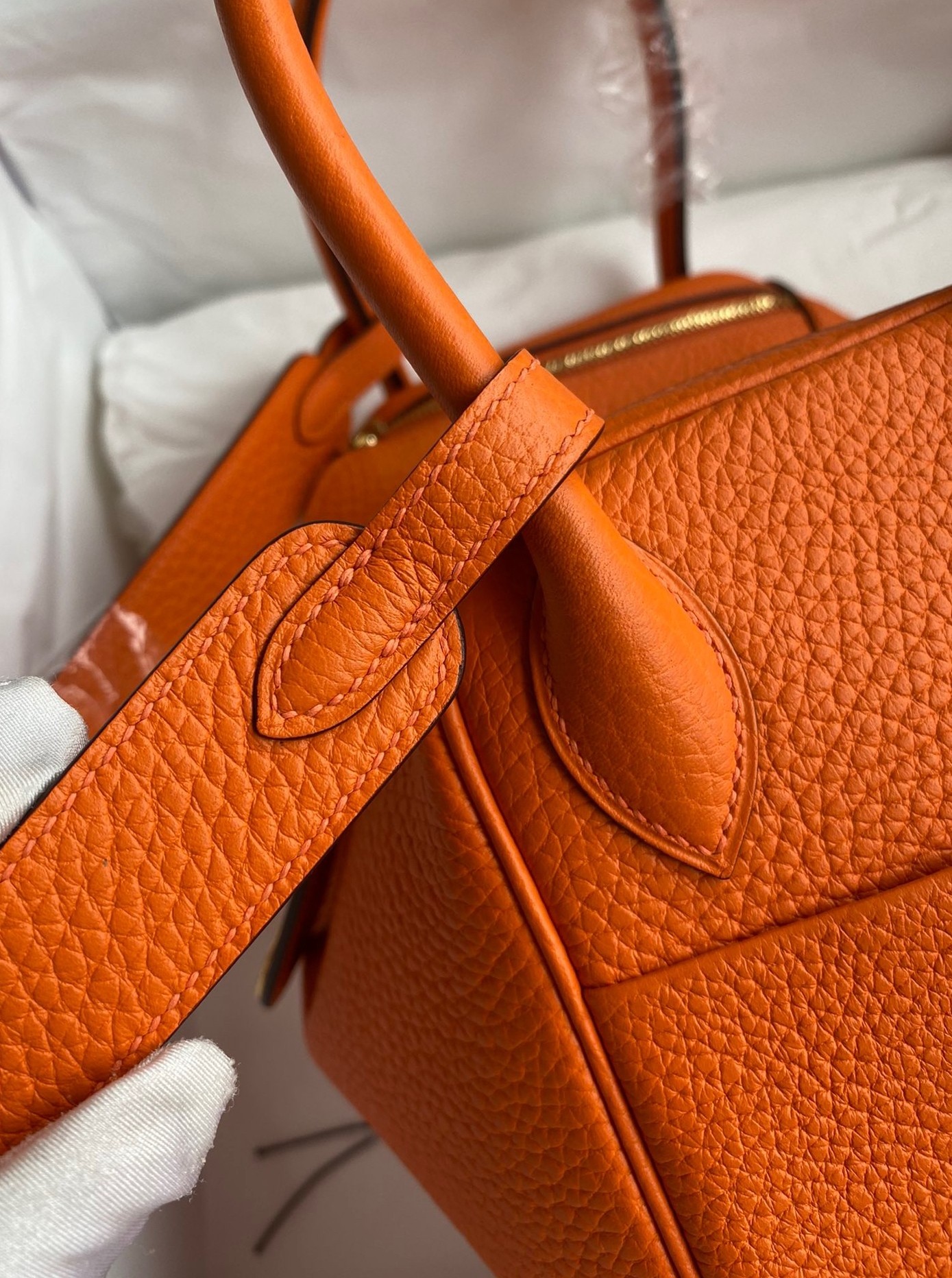 Hermes Lindy 26 Handmade Bag In Orange Clemence Leather