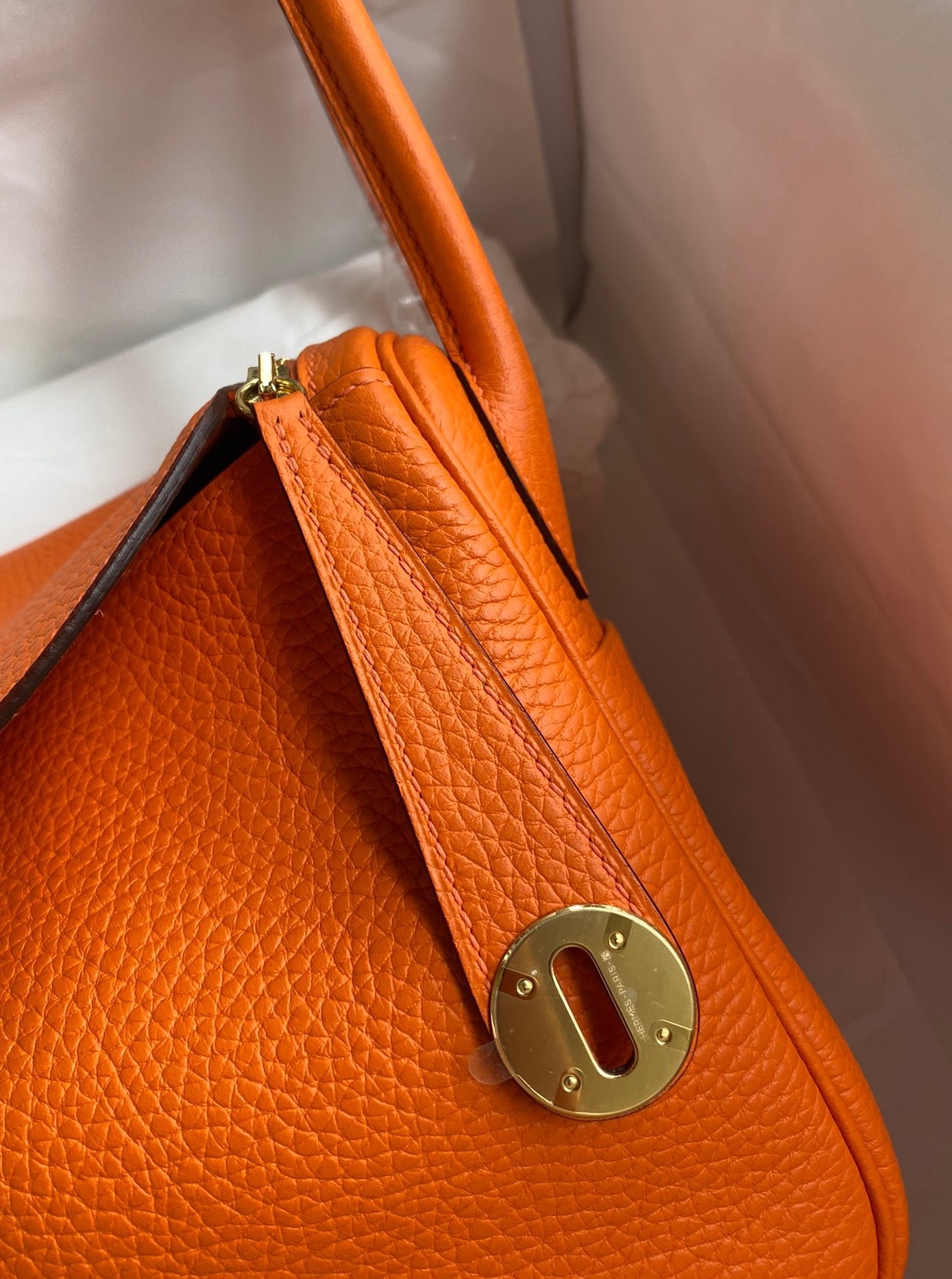 Hermes Lindy 26 Handmade Bag In Orange Clemence Leather