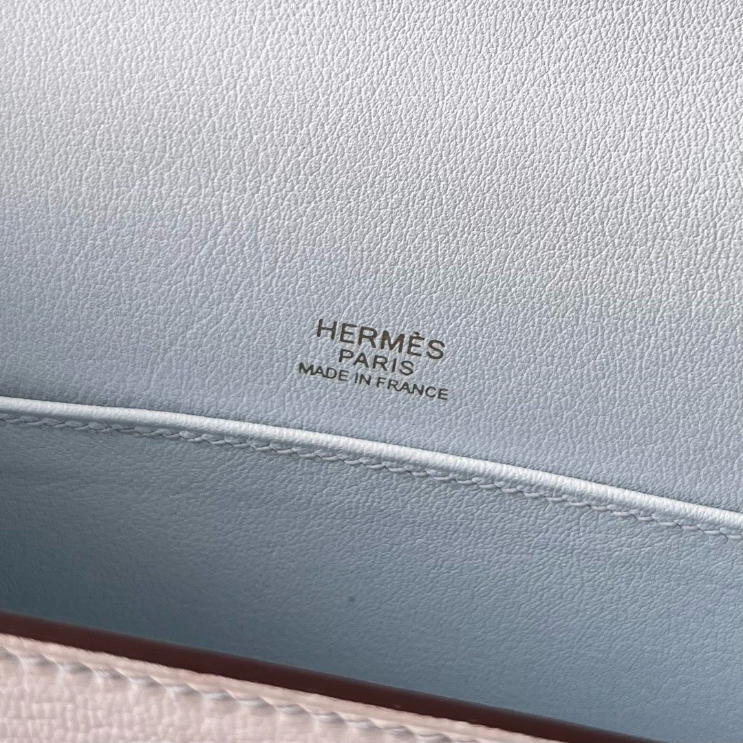 Hermes Geta Handmade Bag In Blue Brume Chevre Mysore Leather