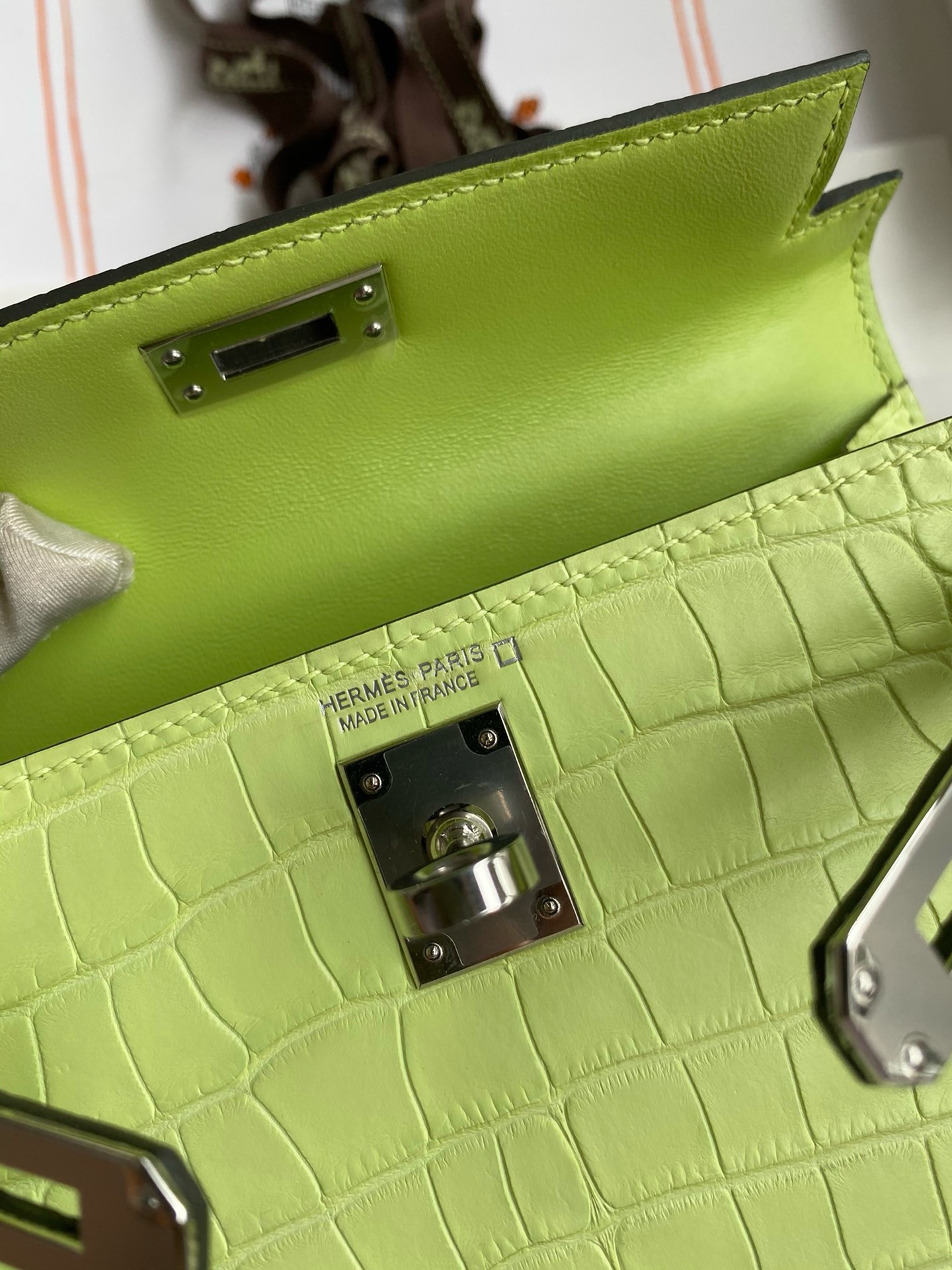 Hermes Kelly Mini II Sellier Handmade Bag In Jaune Bourgeon Matte Alligator Leather