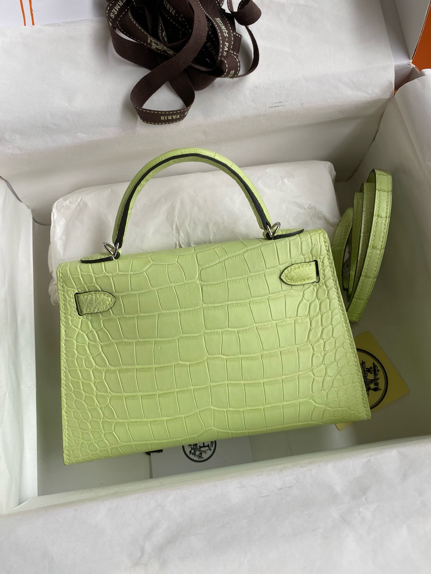 Hermes Kelly Mini II Sellier Handmade Bag In Jaune Bourgeon Matte Alligator Leather