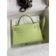 Hermes Kelly Mini II Sellier Handmade Bag In Jaune Bourgeon Matte Alligator Leather