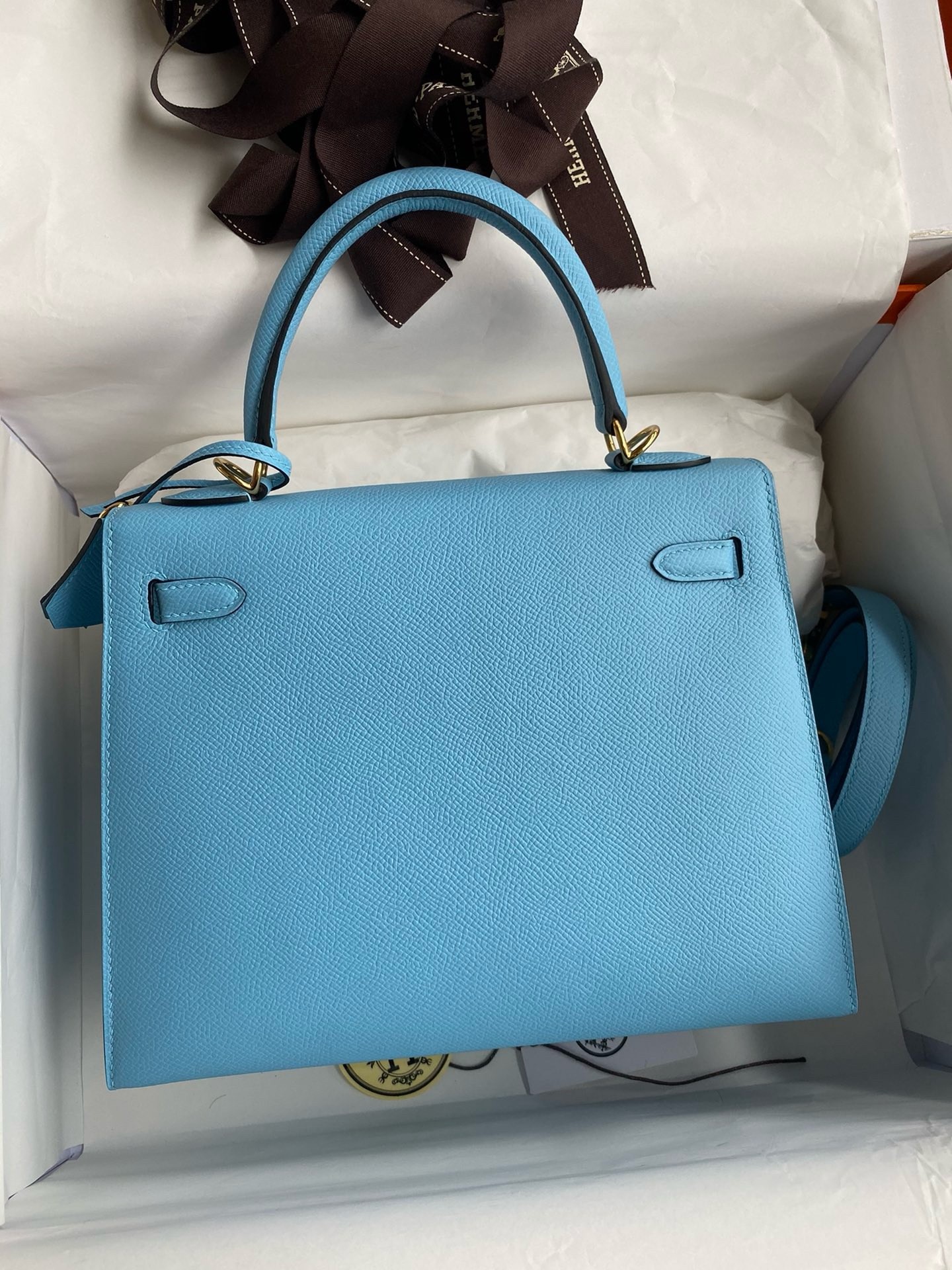 Hermes Kelly Sellier 25 Handmade Bag In Blue Candy Epsom Calfskin