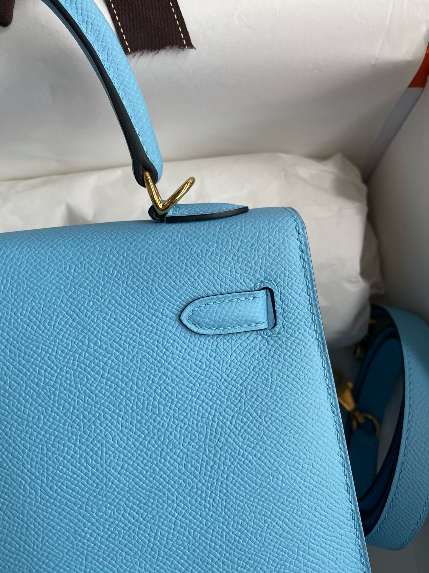 Hermes Kelly Sellier 25 Handmade Bag In Blue Candy Epsom Calfskin