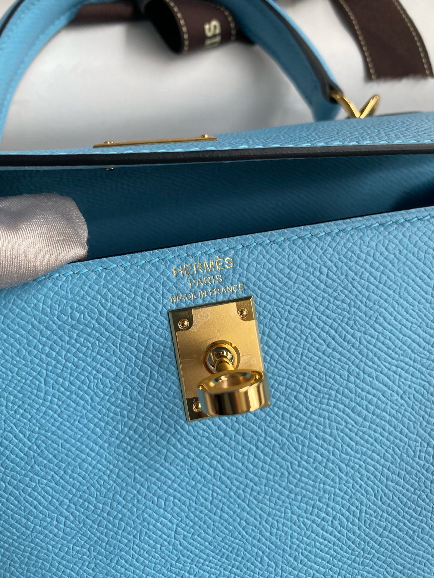 Hermes Kelly Sellier 25 Handmade Bag In Blue Candy Epsom Calfskin