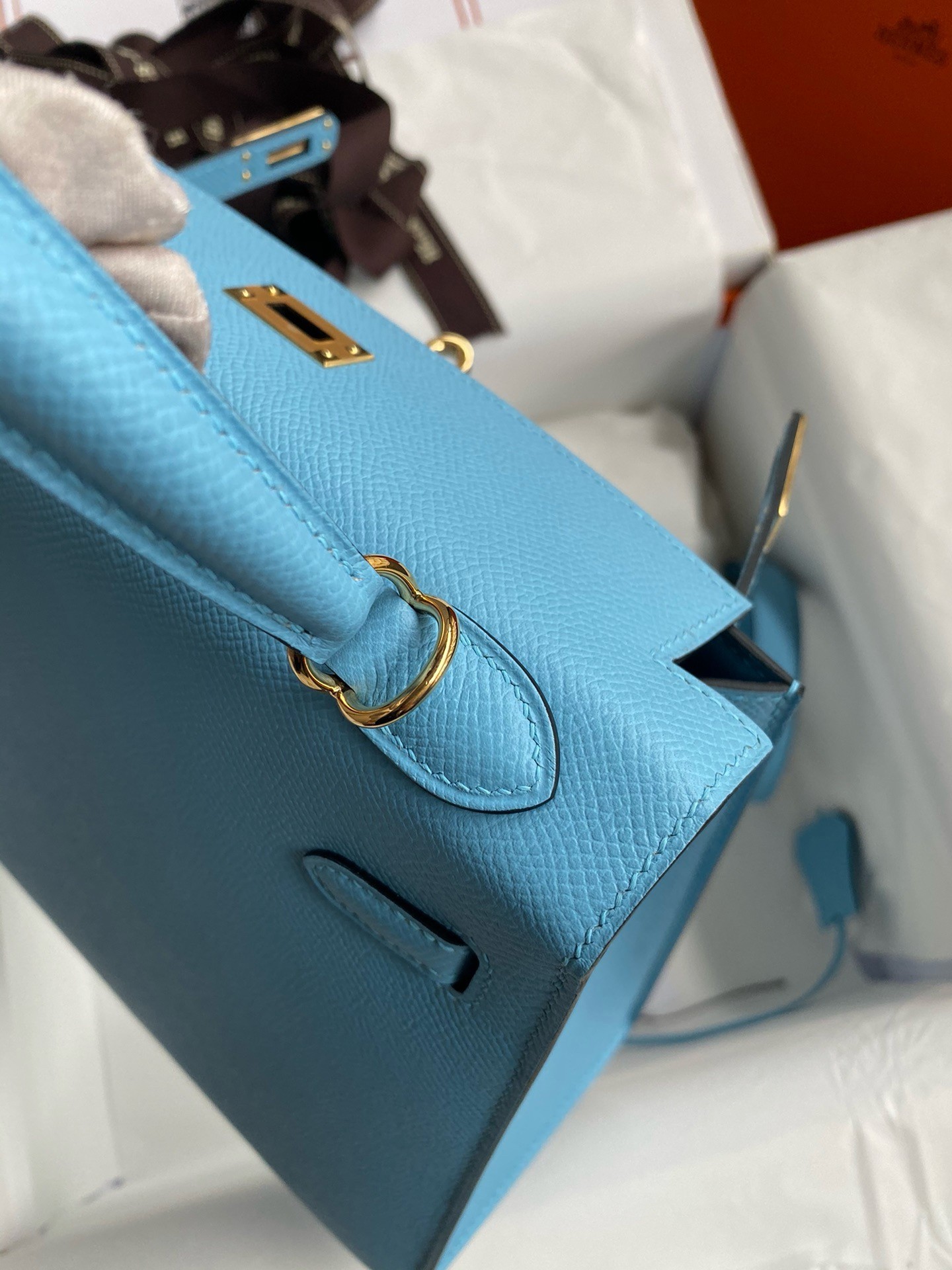 Hermes Kelly Sellier 25 Handmade Bag In Blue Candy Epsom Calfskin