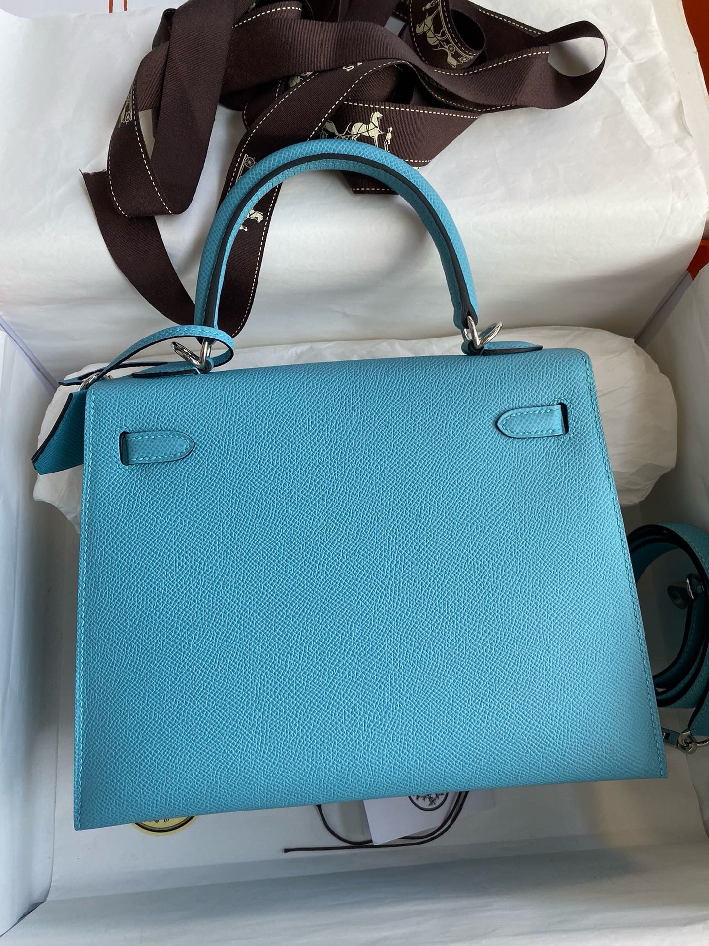 Hermes Kelly Sellier 25 Handmade Bag In Blue du Nord Epsom Calfskin