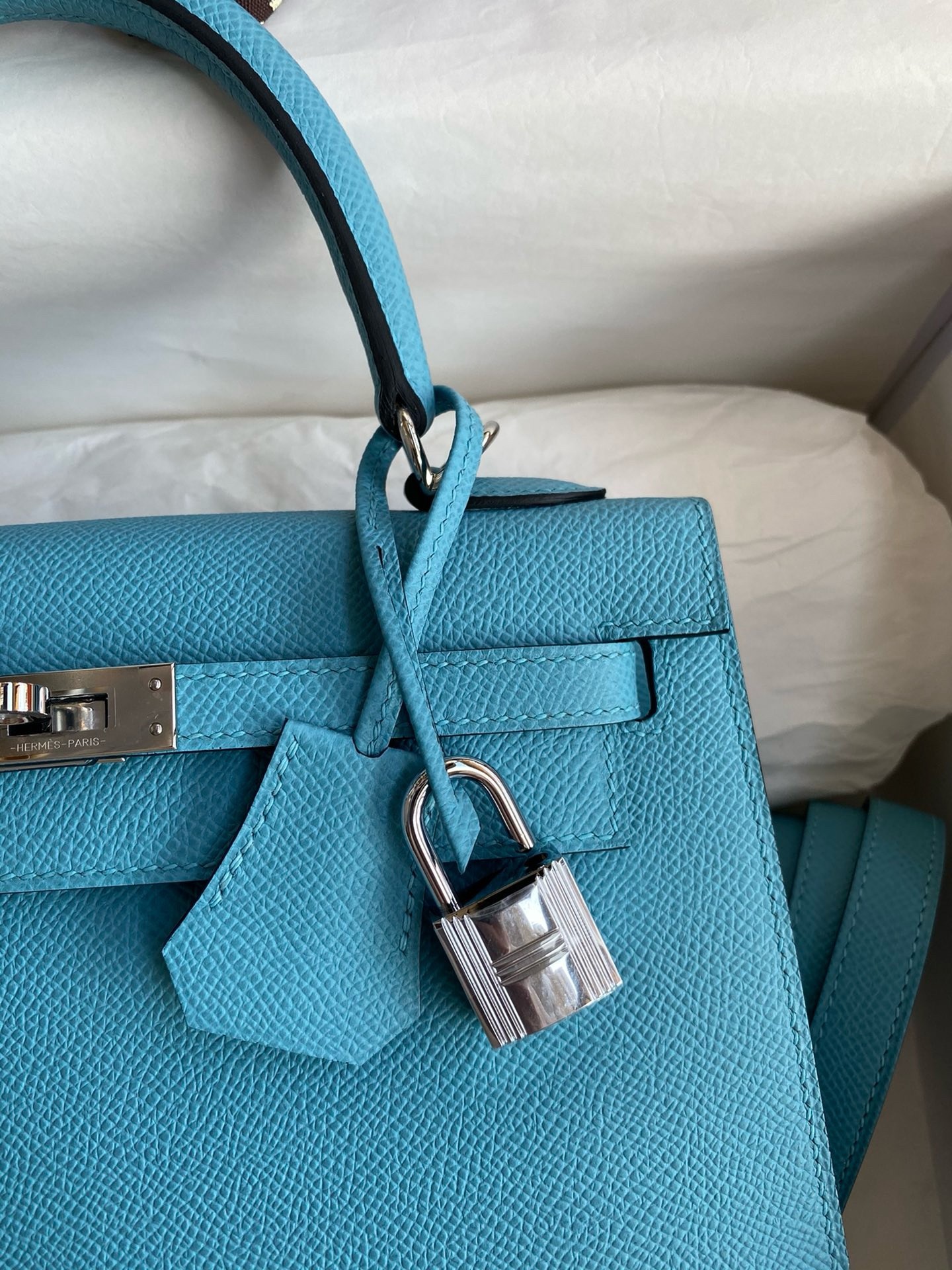 Hermes Kelly Sellier 25 Handmade Bag In Blue du Nord Epsom Calfskin