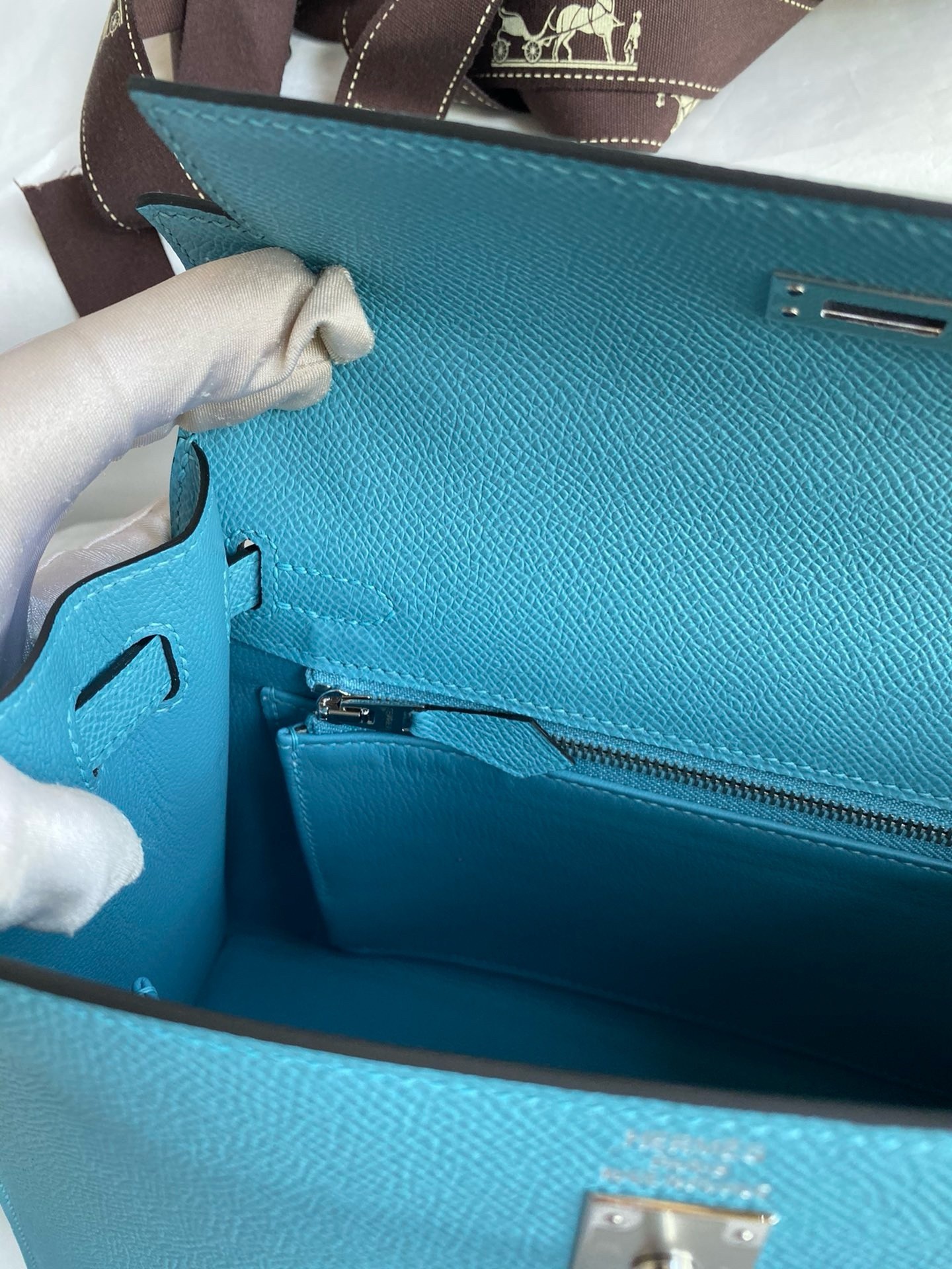 Hermes Kelly Sellier 25 Handmade Bag In Blue du Nord Epsom Calfskin