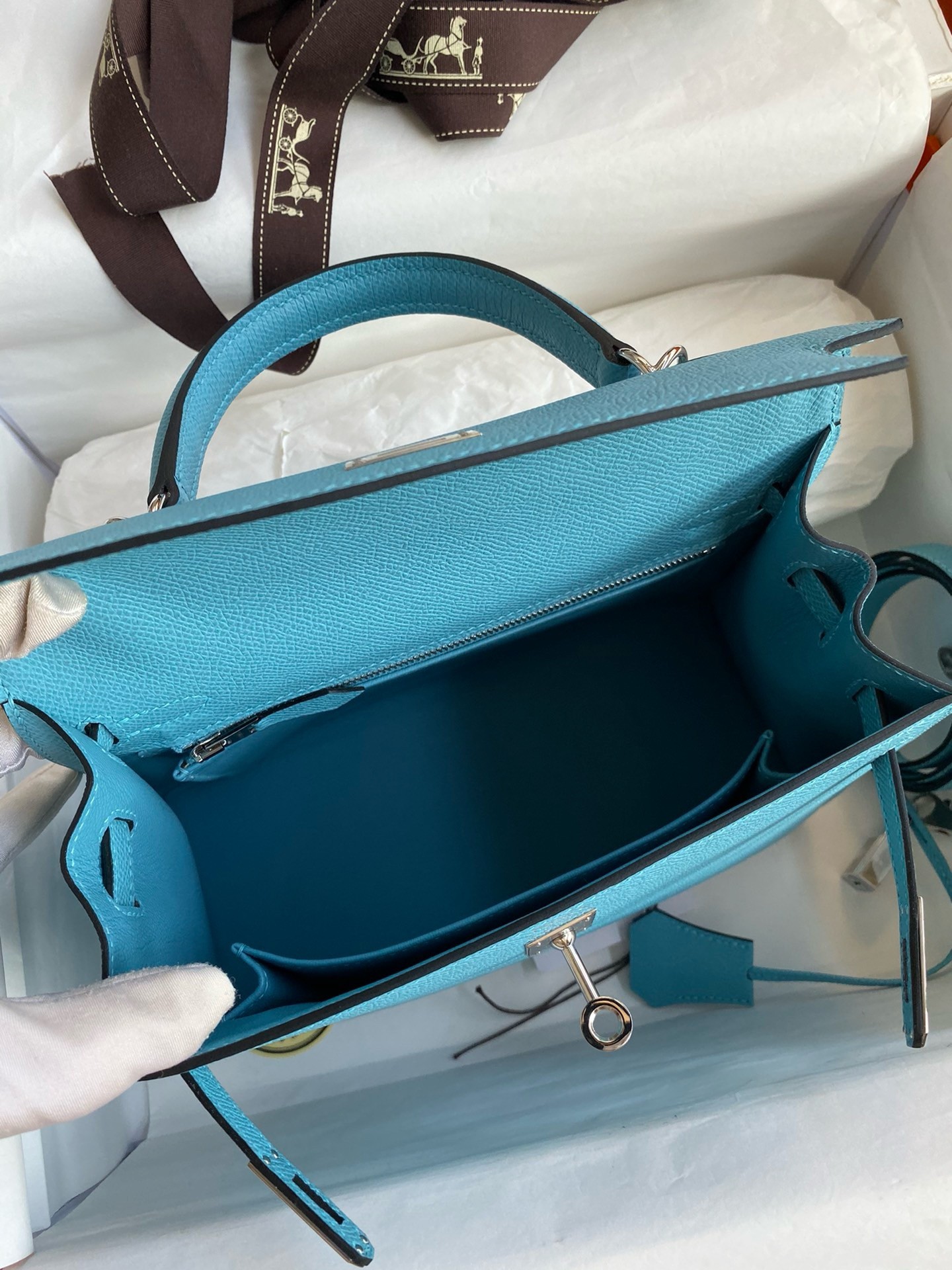 Hermes Kelly Sellier 25 Handmade Bag In Blue du Nord Epsom Calfskin