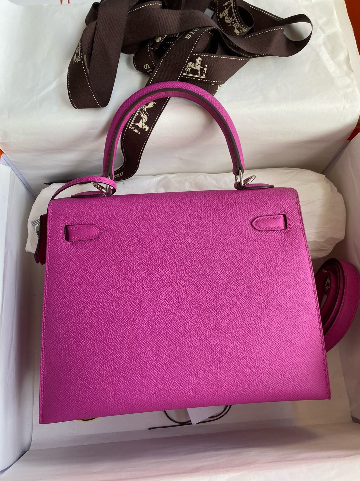 Hermes Kelly Sellier 25 Handmade Bag In Magnolia Epsom Calfskin