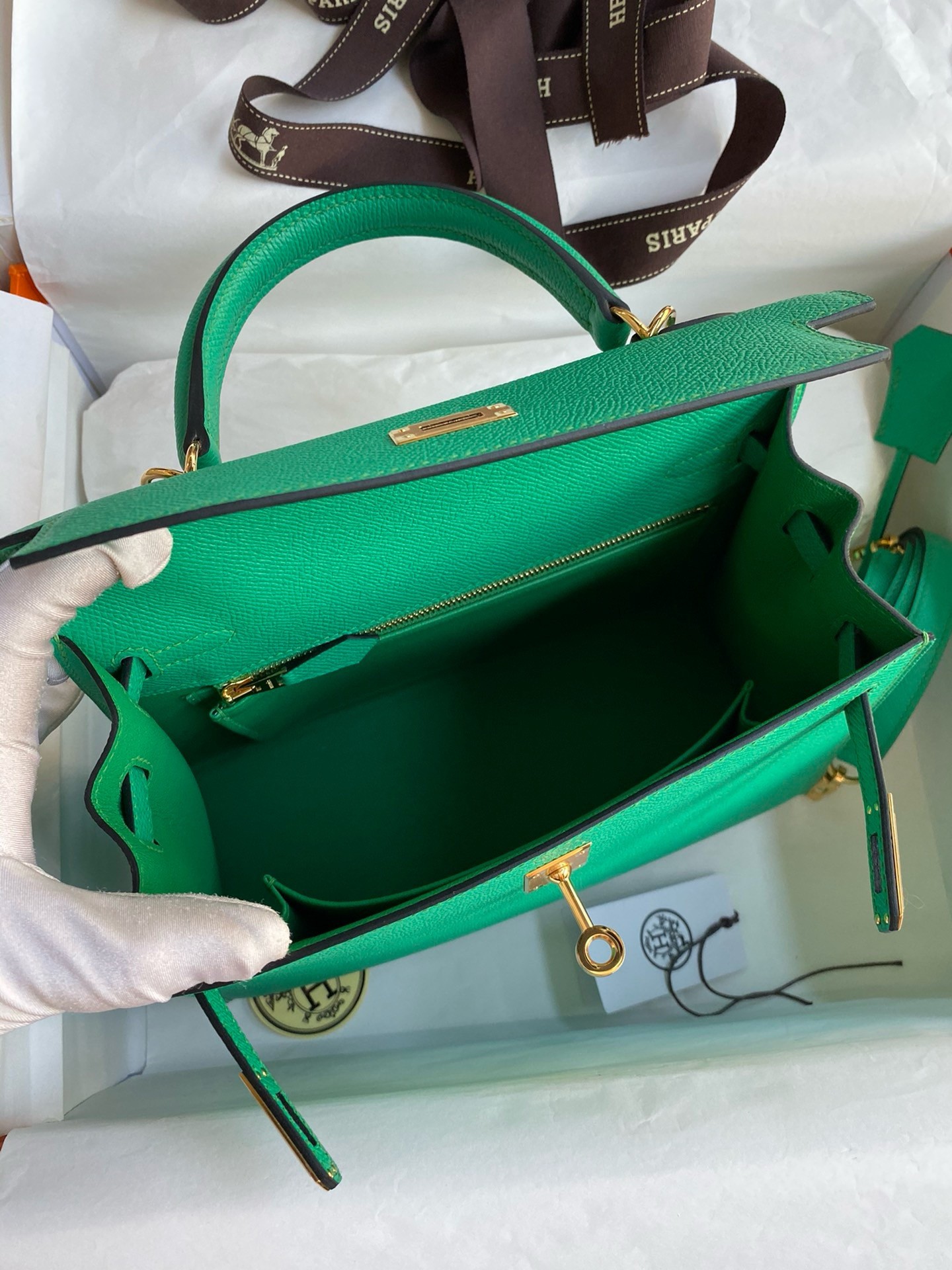 Hermes Kelly Sellier 25 Handmade Bag In Vert Jade Epsom Calfskin