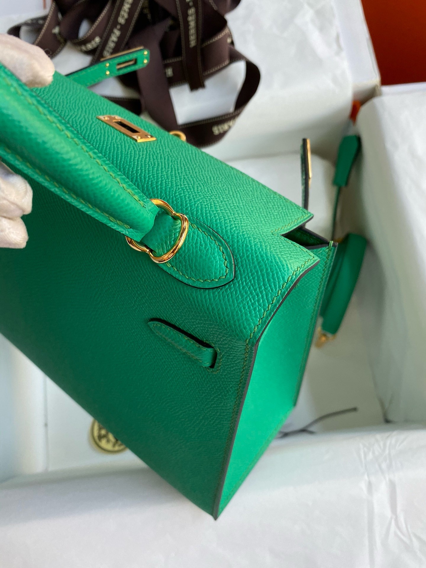 Hermes Kelly Sellier 25 Handmade Bag In Vert Jade Epsom Calfskin