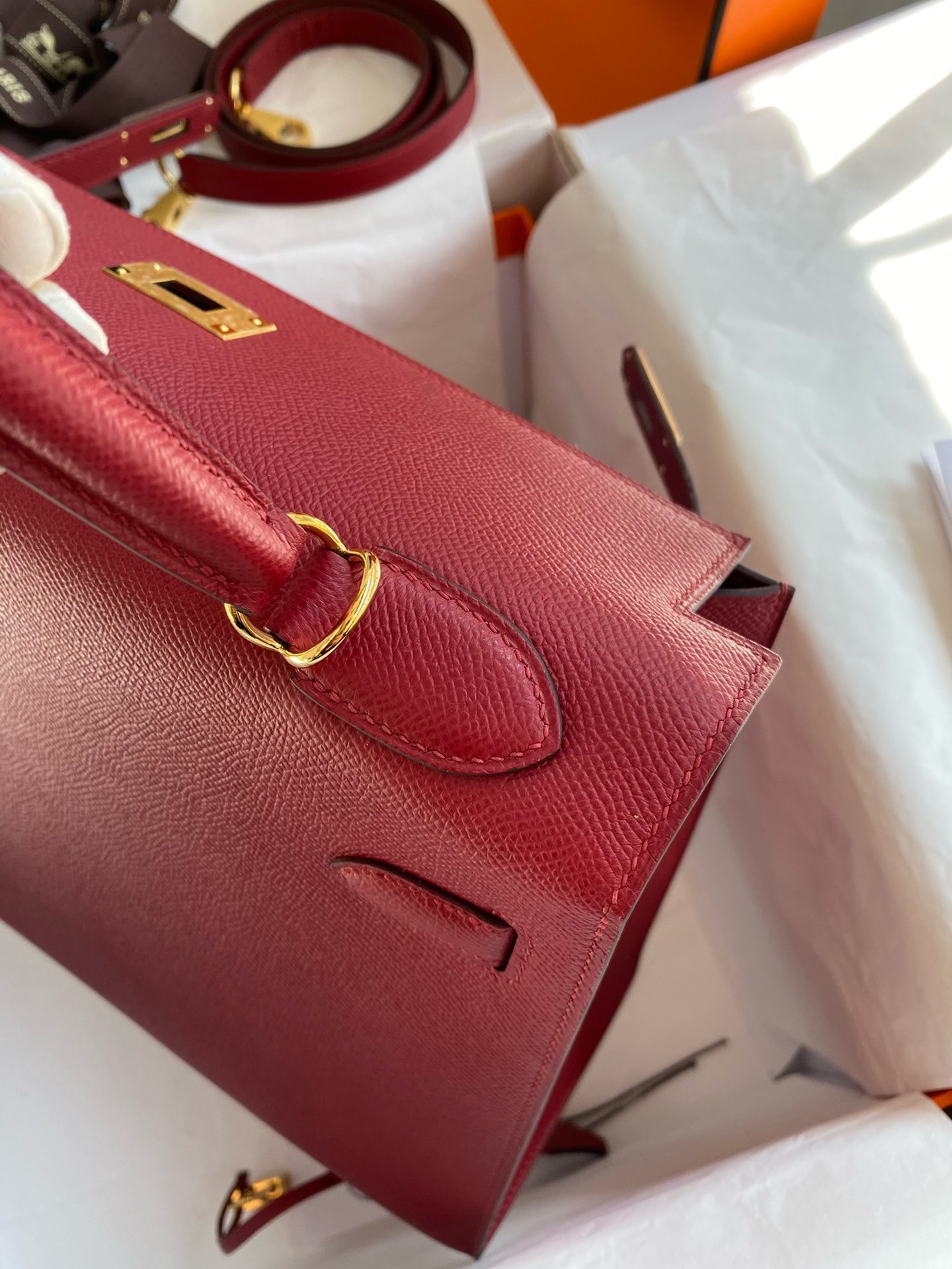 Hermes Kelly Sellier 32 Handmade Bag In Red Epsom Calfskin