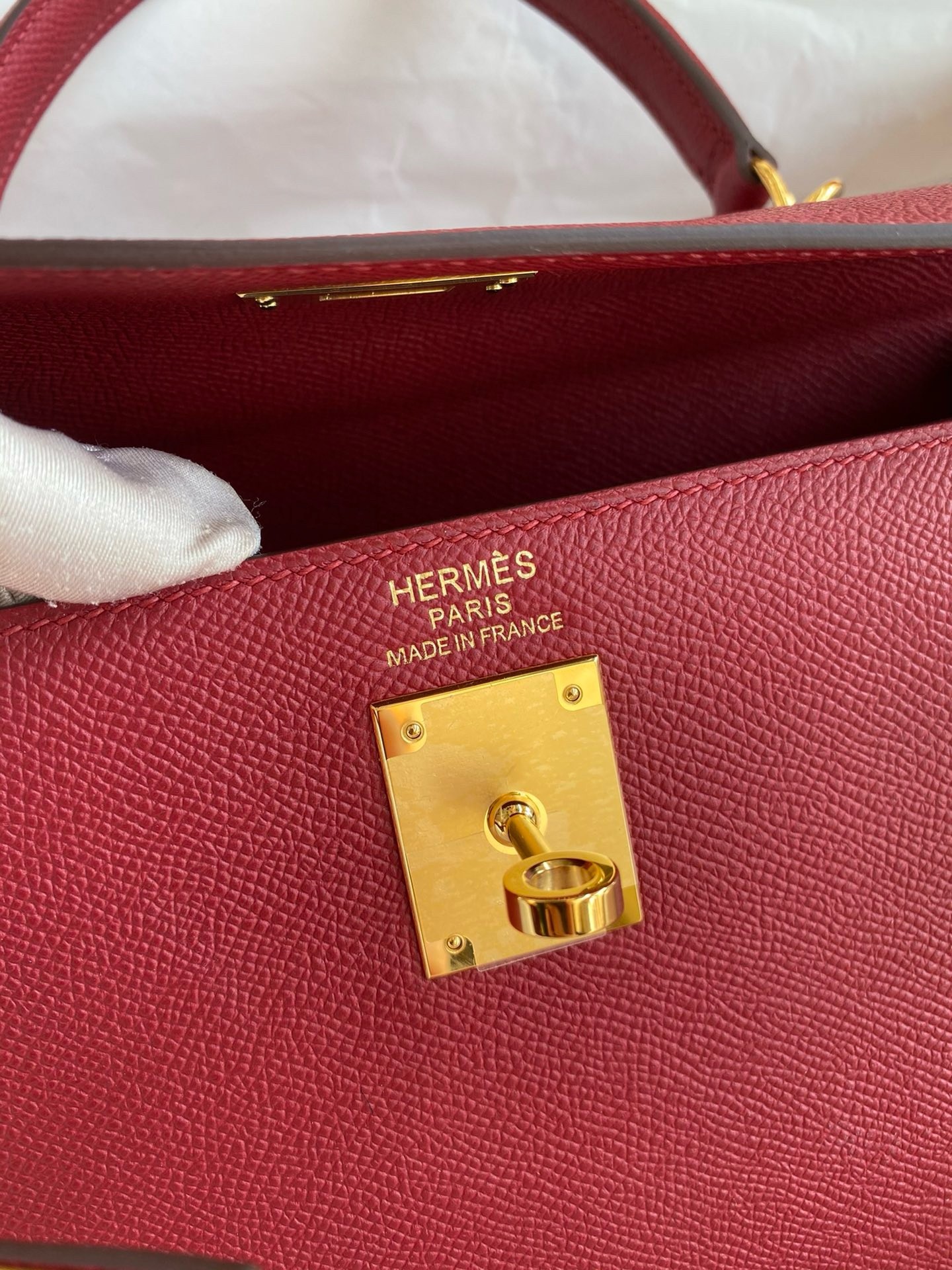 Hermes Kelly Sellier 32 Handmade Bag In Red Epsom Calfskin