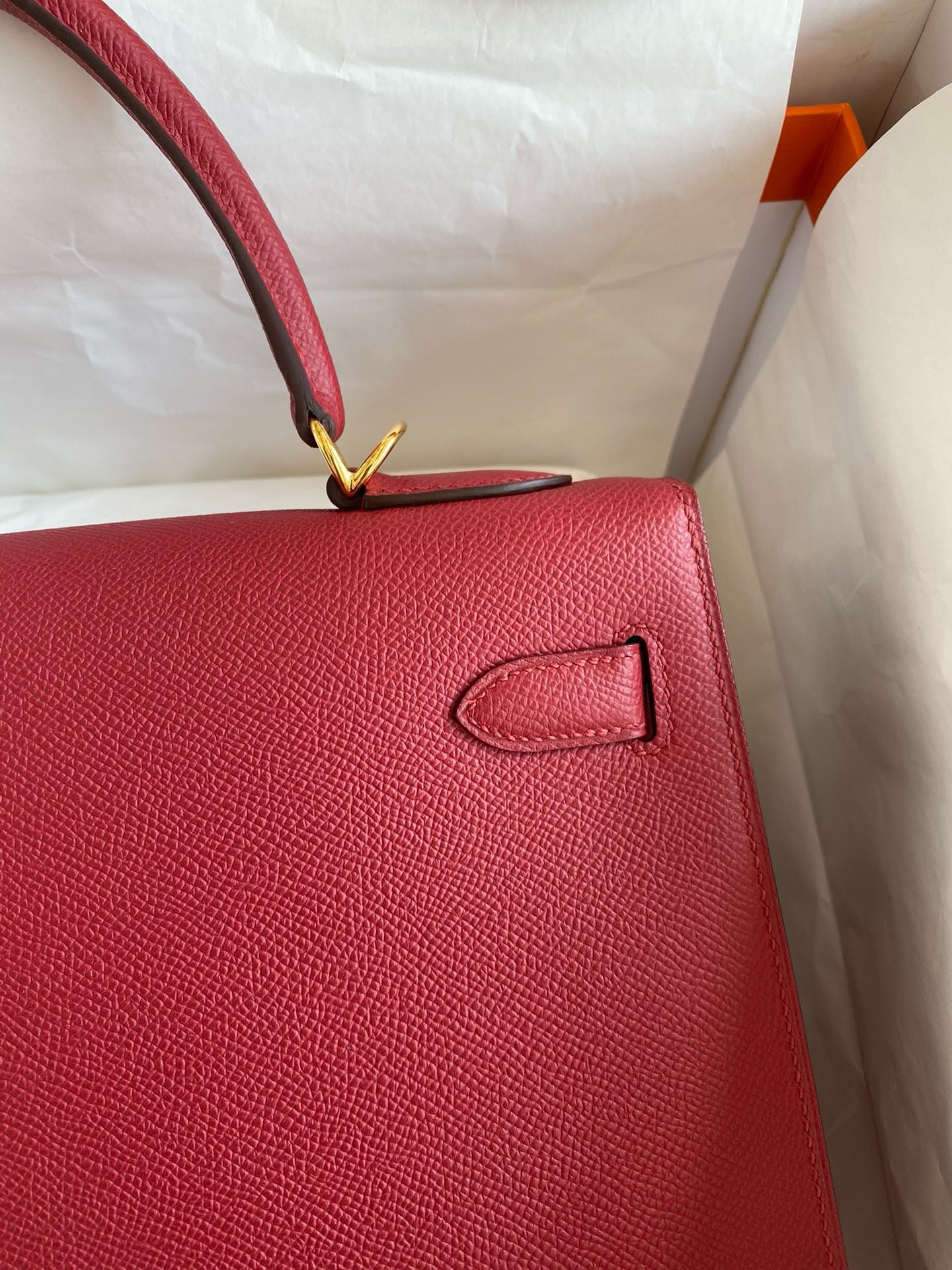 Hermes Kelly Sellier 32 Handmade Bag In Red Epsom Calfskin