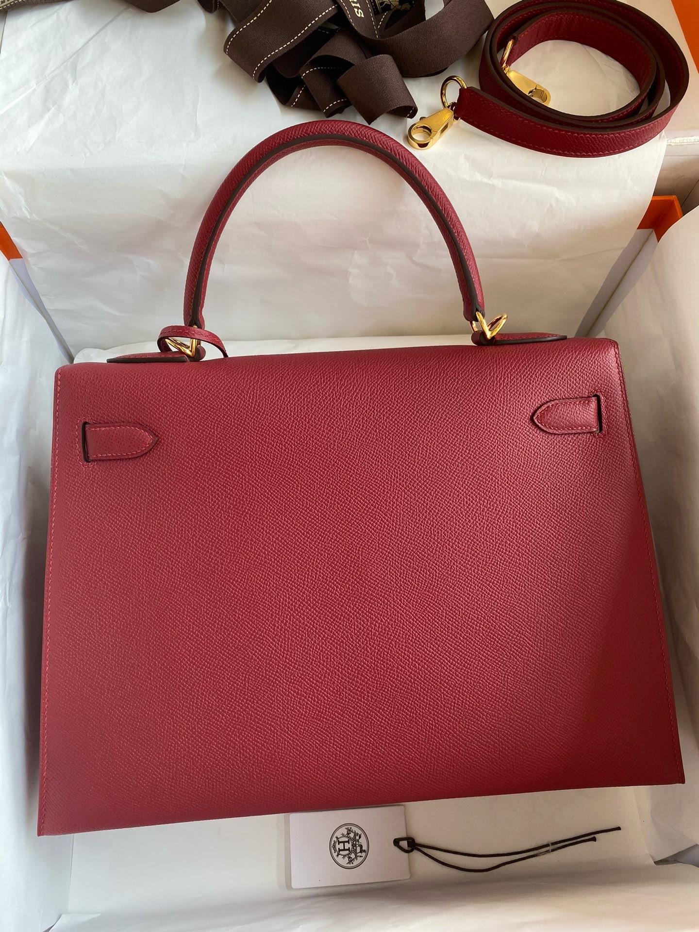 Hermes Kelly Sellier 32 Handmade Bag In Red Epsom Calfskin