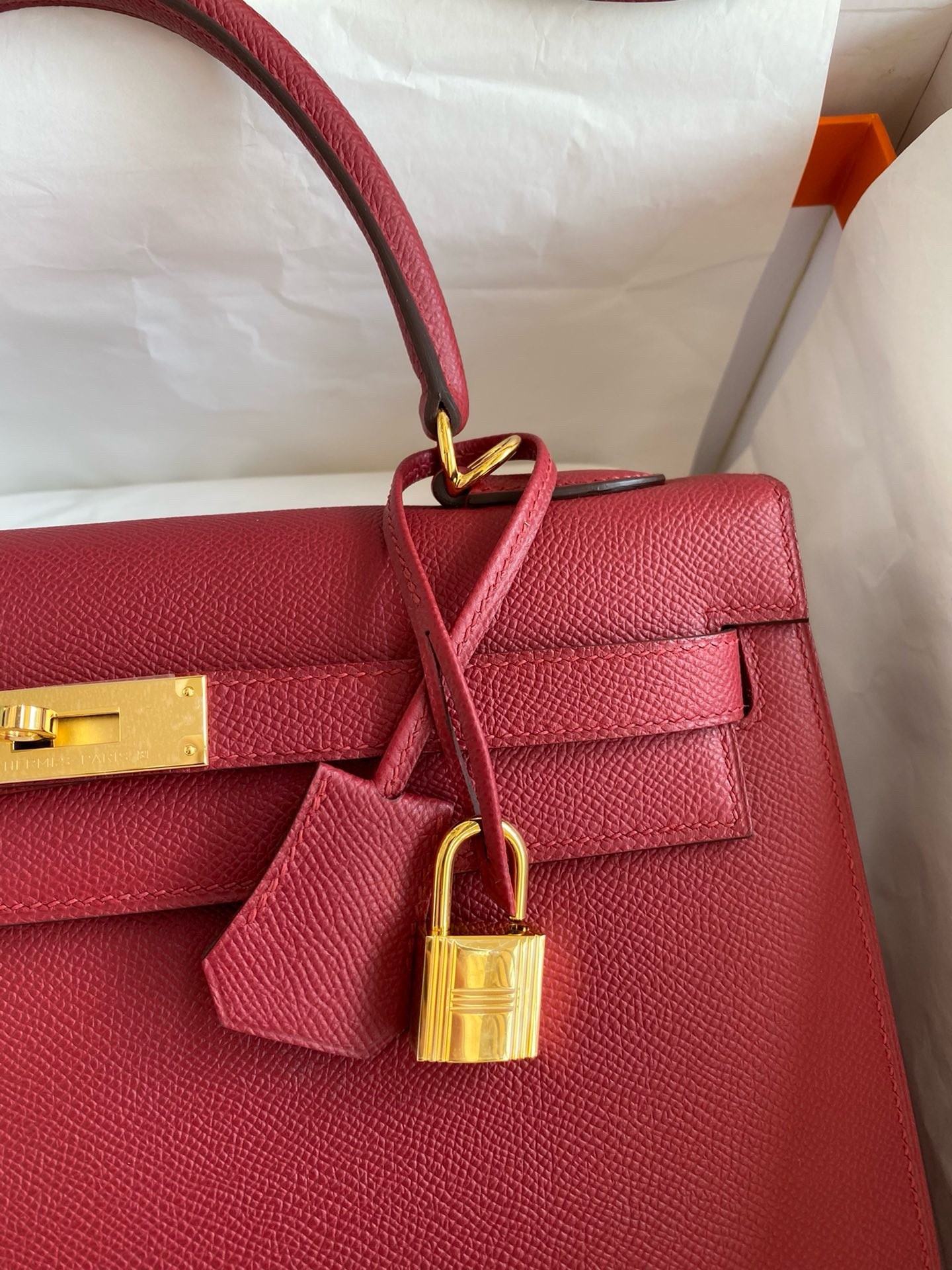 Hermes Kelly Sellier 32 Handmade Bag In Red Epsom Calfskin