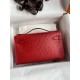 Hermes Kelly Pochette Handmade Bag In Red Ostrich Leather