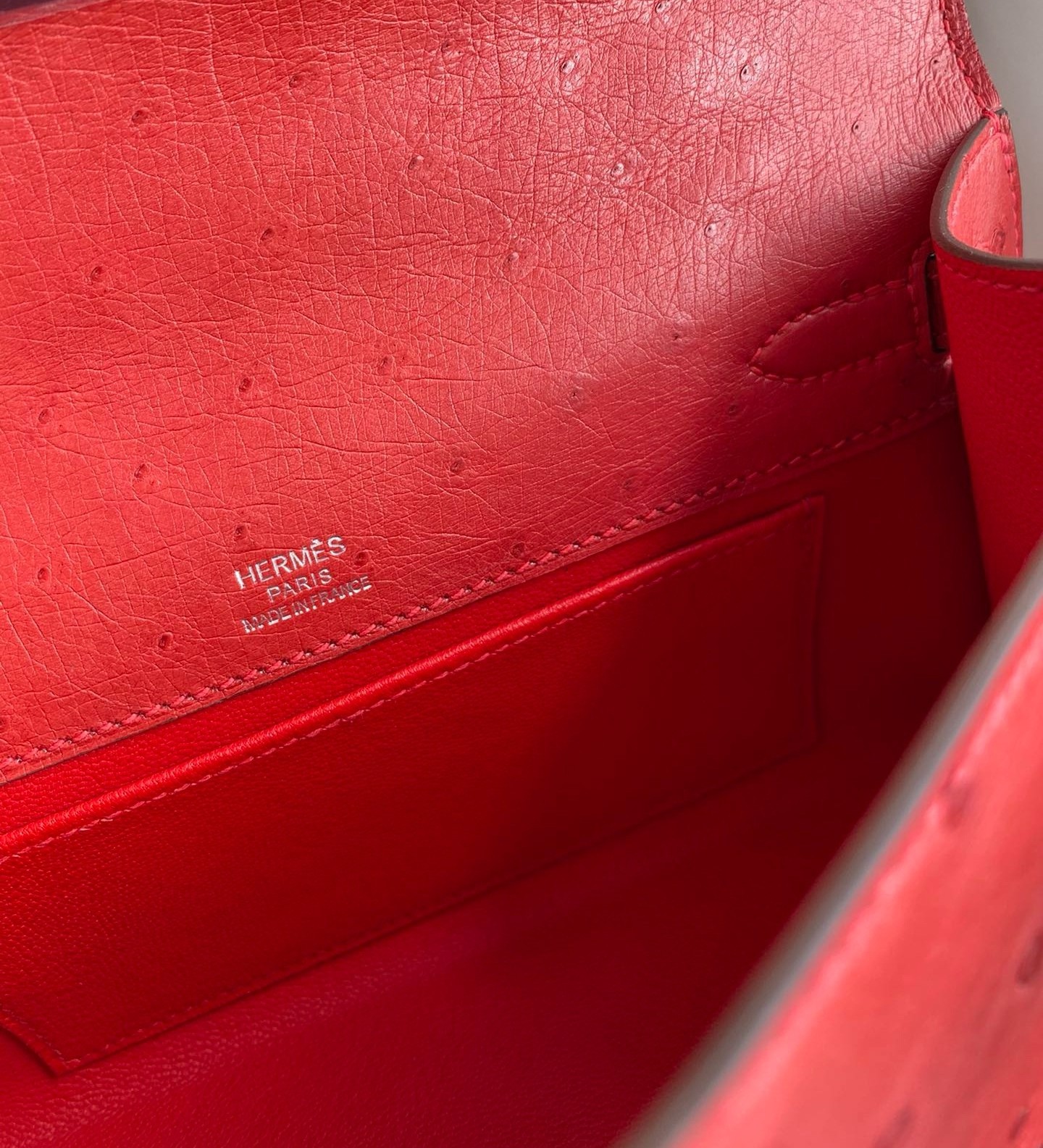 Hermes Kelly Pochette Handmade Bag In Red Ostrich Leather