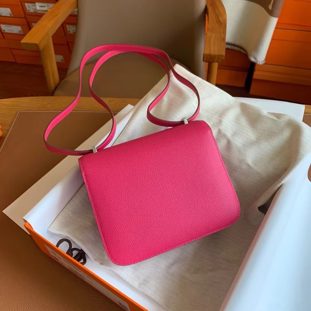 Hermes Constance Enamel 18 Handmade Bag In Rose Mexico Epsom Calfskin