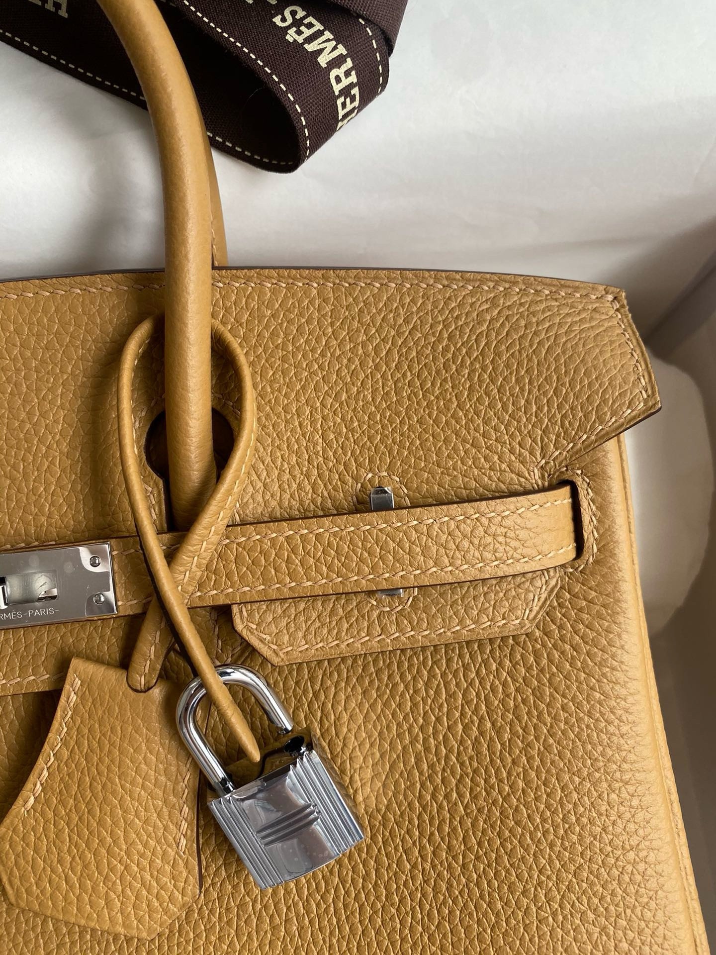 Hermes Birkin 25 Retourne Handmade Bag In Biscuit Clemence Leather