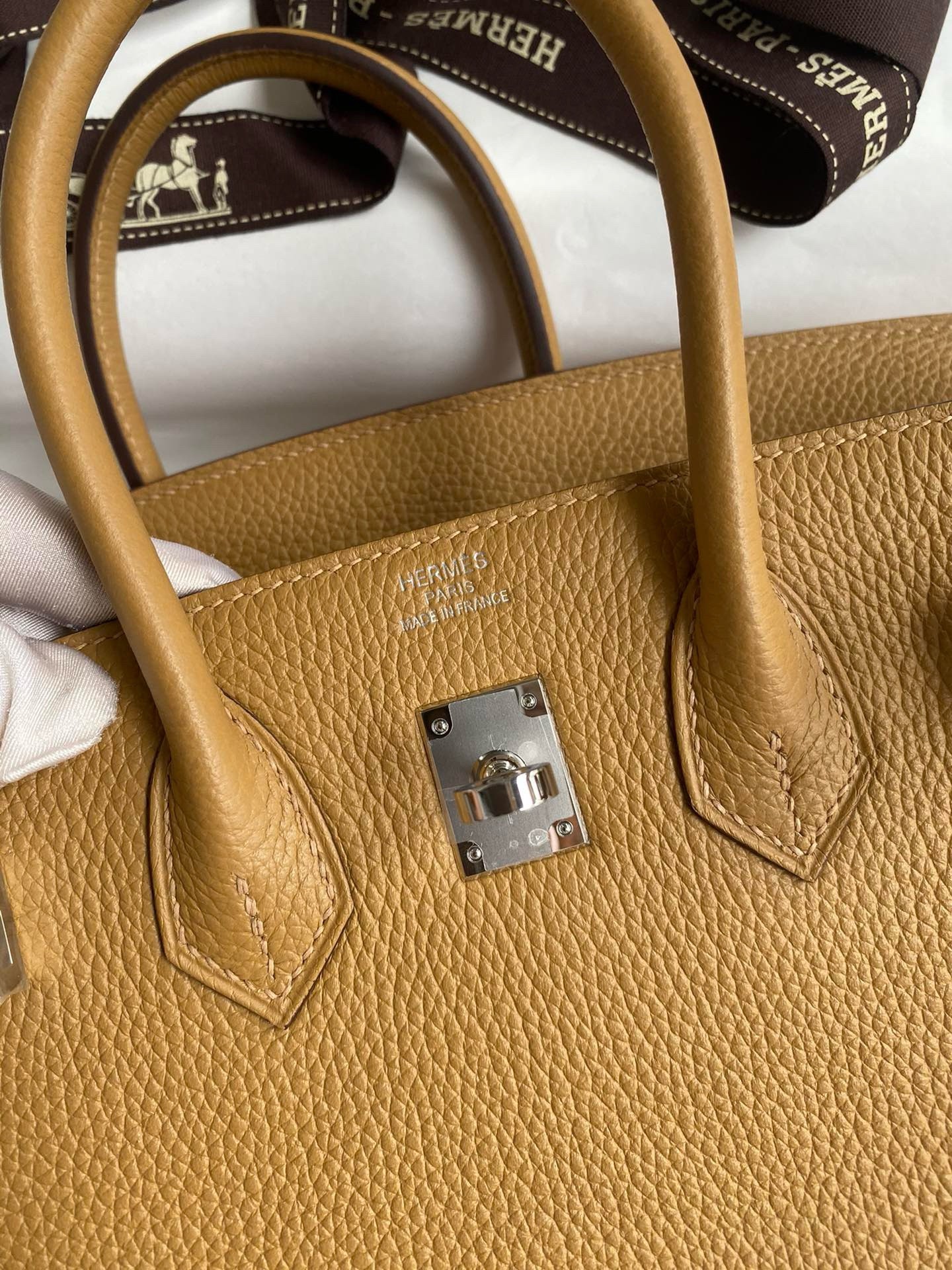 Hermes Birkin 25 Retourne Handmade Bag In Biscuit Clemence Leather