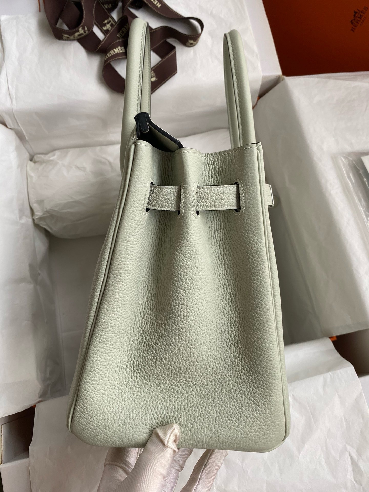 Hermes Birkin 30 Retourne Handmade Bag In Gris Neve Clemence Leather