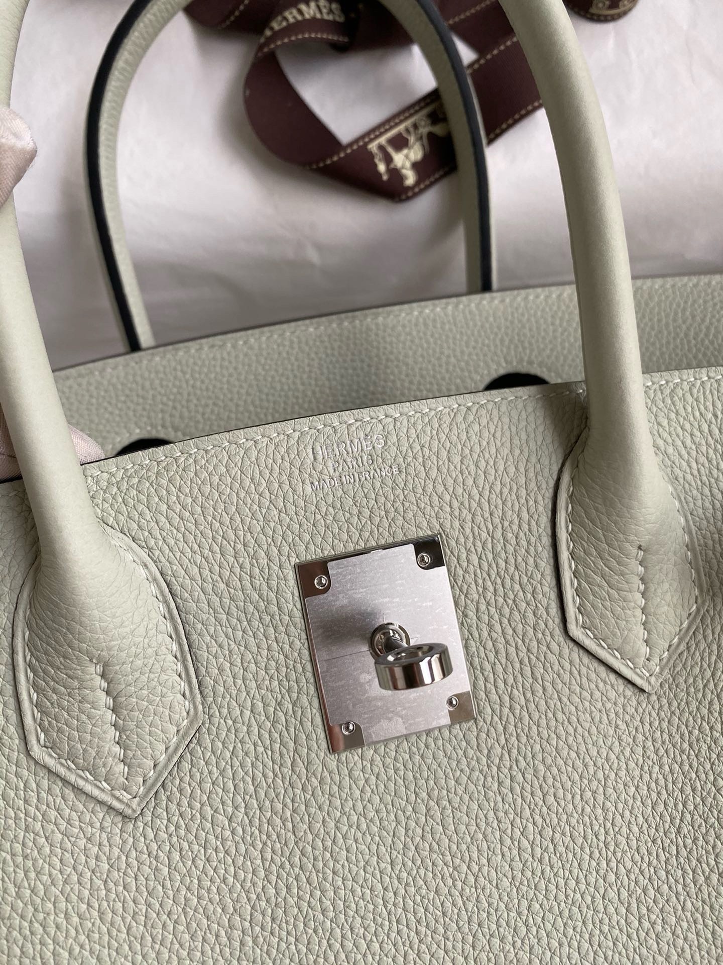 Hermes Birkin 30 Retourne Handmade Bag In Gris Neve Clemence Leather