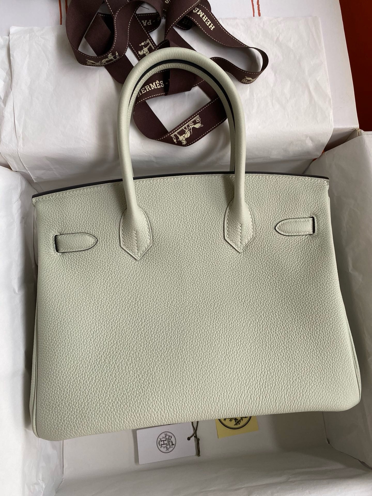 Hermes Birkin 30 Retourne Handmade Bag In Gris Neve Clemence Leather