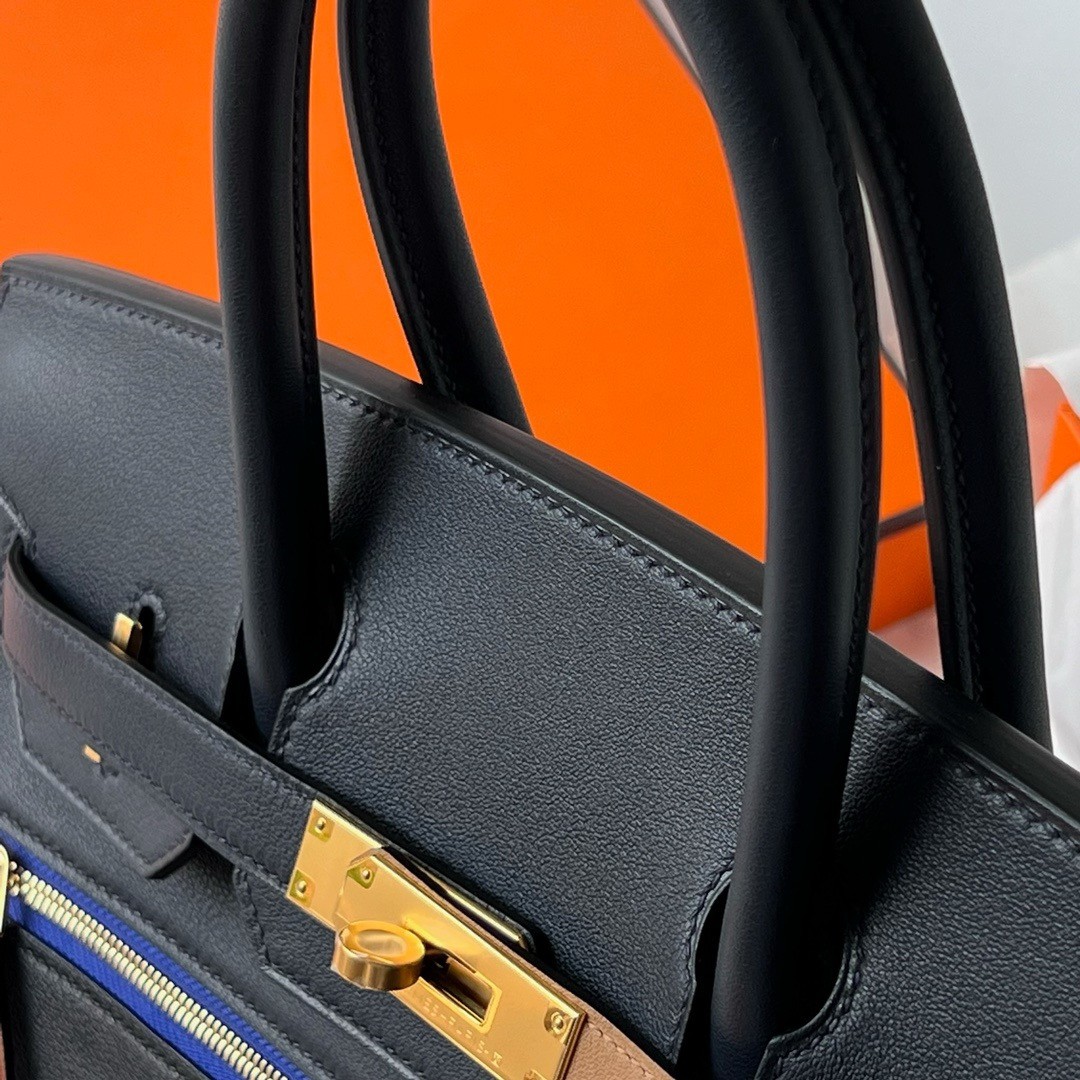 Hermes Colormatic Birkin 30 Bag in Blue Nuit, Black and Chai Swift Leather