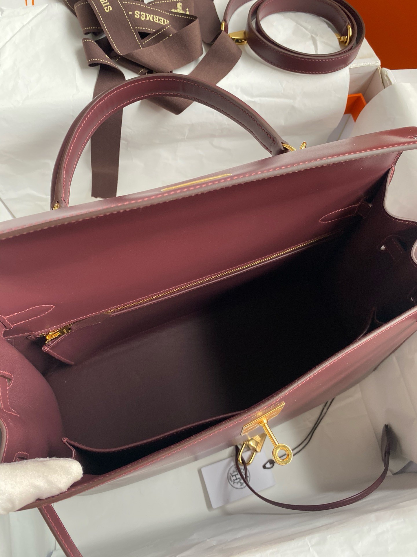 Hermes Kelly Sellier 35 Handmade Bag In Bordeaux Box Calfskin