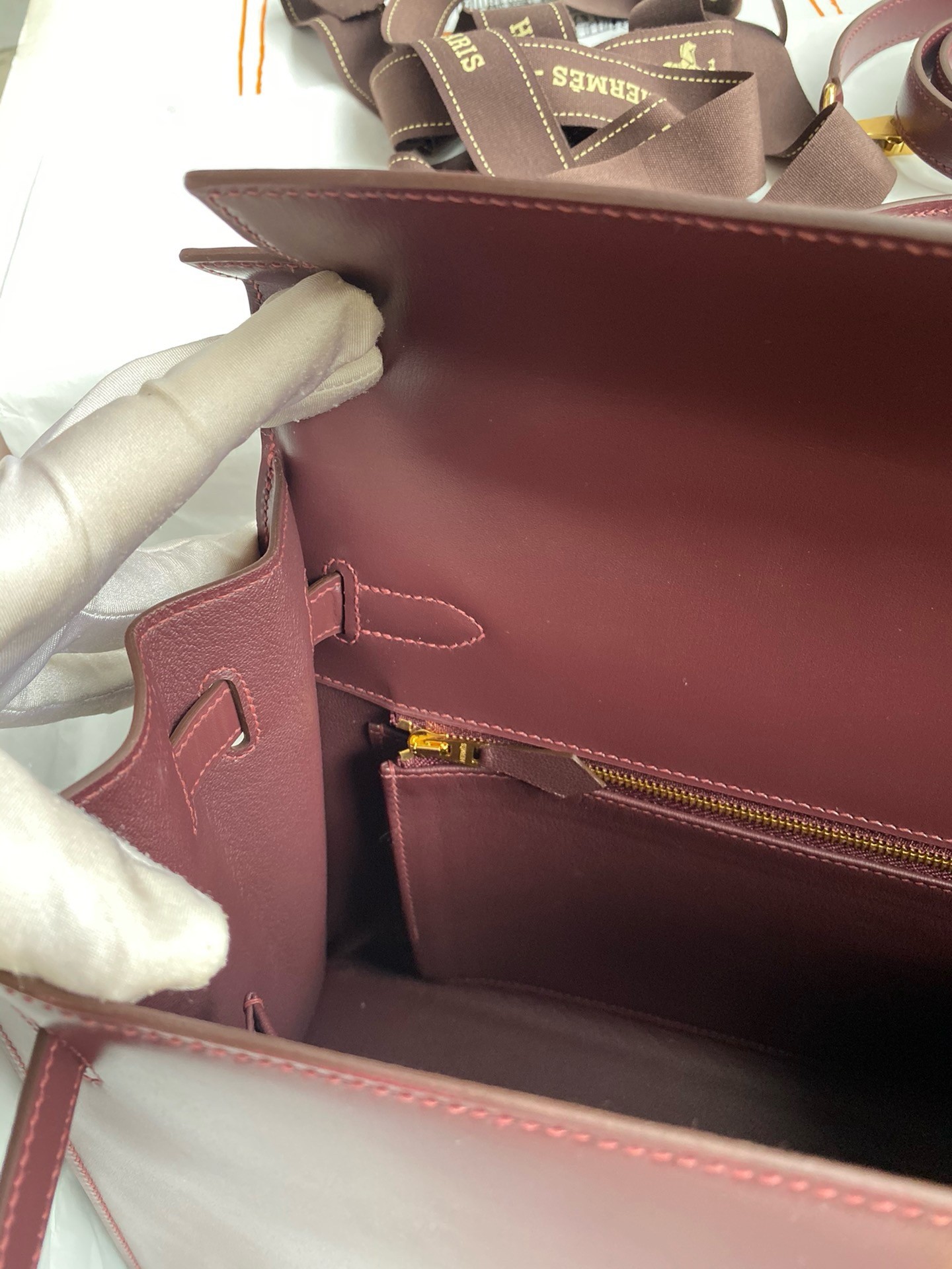 Hermes Kelly Sellier 35 Handmade Bag In Bordeaux Box Calfskin