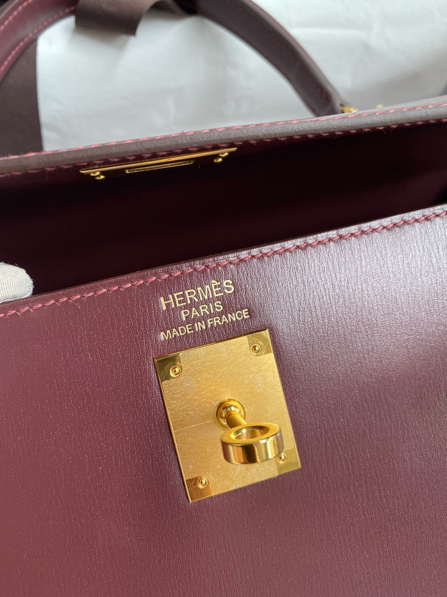 Hermes Kelly Sellier 35 Handmade Bag In Bordeaux Box Calfskin